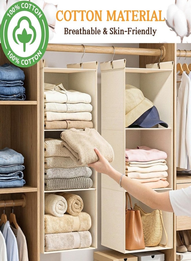 Ofiray-home منظم ملابس معلق من القطن من أوفيراي هوم، عبوة من قطعتين، منظم ملابس بثلاثة أرفف مع خطافين متينين، منظمات ووحدات تخزين للخزائن، مناسب لخزائن الملابس، والمركبات الترفيهية، ورفوف الملابس - Image 2