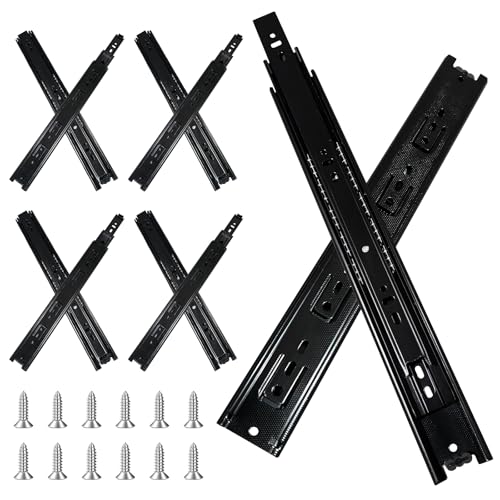 FCOUMY 18 inch Drawer Slides 4 Pairs (8pcs) Full Extension Ball Bearing Drawer Slides 3 fold Full Stretch Side Mount Drawer Slides 100 LB Capacity Drawer Slide 18" Black - Image 1