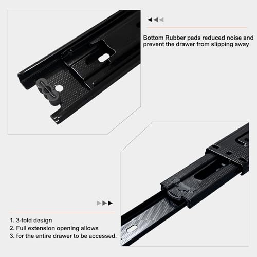 FCOUMY 18 inch Drawer Slides 4 Pairs (8pcs) Full Extension Ball Bearing Drawer Slides 3 fold Full Stretch Side Mount Drawer Slides 100 LB Capacity Drawer Slide 18" Black - Image 4