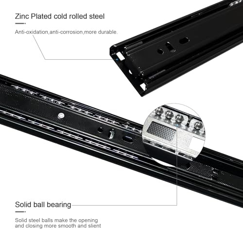 FCOUMY 18 inch Drawer Slides 4 Pairs (8pcs) Full Extension Ball Bearing Drawer Slides 3 fold Full Stretch Side Mount Drawer Slides 100 LB Capacity Drawer Slide 18" Black - Image 3