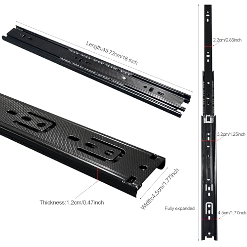 FCOUMY 18 inch Drawer Slides 4 Pairs (8pcs) Full Extension Ball Bearing Drawer Slides 3 fold Full Stretch Side Mount Drawer Slides 100 LB Capacity Drawer Slide 18" Black - Image 2