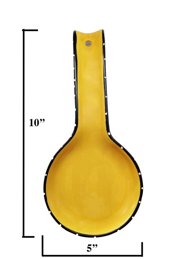 ACK Tuscany Ruffle Butterscotch Yellow Hand Painted Ceramic Spoon Rest, Cooking Spoon Holder for Kitchen Counter, Utensil Rest for Spoon, Ladle, Spatula, Kitchen Décor - Image 2