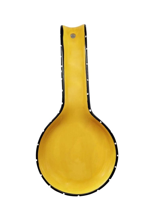 ACK Tuscany Ruffle Butterscotch Yellow Hand Painted Ceramic Spoon Rest, Cooking Spoon Holder for Kitchen Counter, Utensil Rest for Spoon, Ladle, Spatula, Kitchen Décor - Image 1