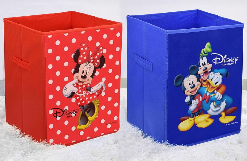Kuber Industries Disney Team Minnie Print Non Woven Fabric Foldable Laundry Basket, Toy Storage Basket, Cloth Storage Basket with Handles (Set of 2, Red with Royal Blue)-KUBMART1207 - Image 1