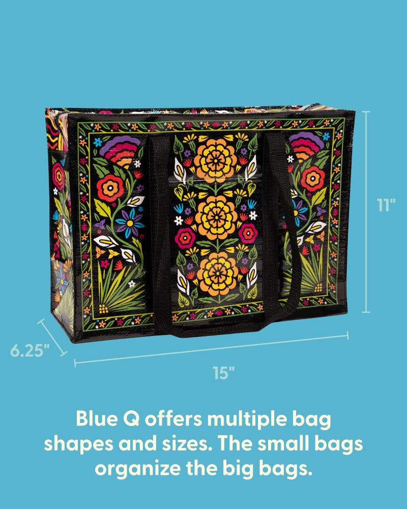 Blue Q Reusable Shoulder Tote Bag - Flower Fest - Carry Everywhere Bag with a Hefty Zipper, Exterior Pocket & Reinforced Floor, Easy to Clean, Spacious, Durable, & Fun Design, 95% Recycled Material - Image 2