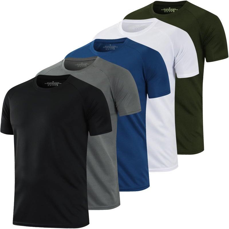 HovSiyla 5 Pack Running Shirts Men Sport Tops Dry Fit Gym Wicking Athletic T Shirts Breathable Cool Workout Shirts M - Image 1