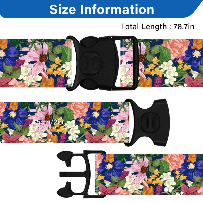 ZHOMA 2 Pack Luggage Straps for Suitcases, Adjustable Travel Belt with Double Lock and Quick Release Buckle, Heavy Duty Nylon Bag Packing Strap, Bright Identifiers Business Travel Accessories-Flower Garden - Image 3