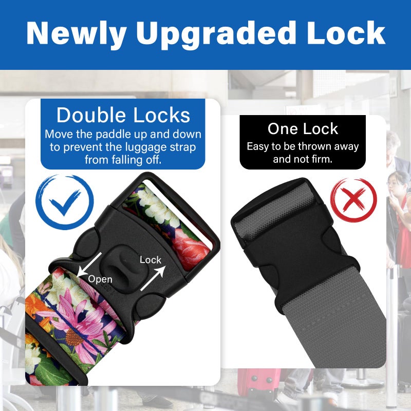 ZHOMA 2 Pack Luggage Straps for Suitcases, Adjustable Travel Belt with Double Lock and Quick Release Buckle, Heavy Duty Nylon Bag Packing Strap, Bright Identifiers Business Travel Accessories-Flower Garden - Image 2