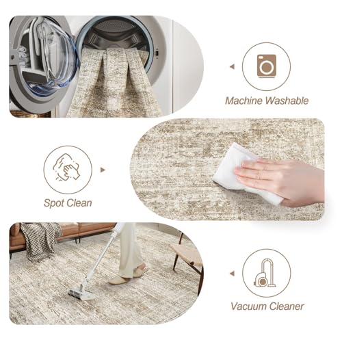 Soalmost 6x9 Area Rug for Living Room Washable 6x9 Rug Non-Slip Modern Rugs for Bedroom Dining Room Ultra-Thin Indoor Brown Rug - Image 4