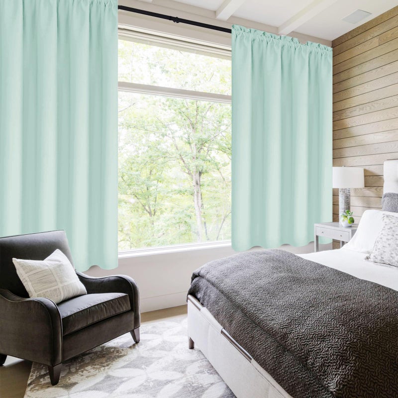 DWCN Blackout Curtains Thermal Insulated  Energy Saving & Noise Reducing Bedroom and Living Room Curtains  Mint Green  W 52x L 63 Inch  Set of 2 Rod Pocket Curtain Panels