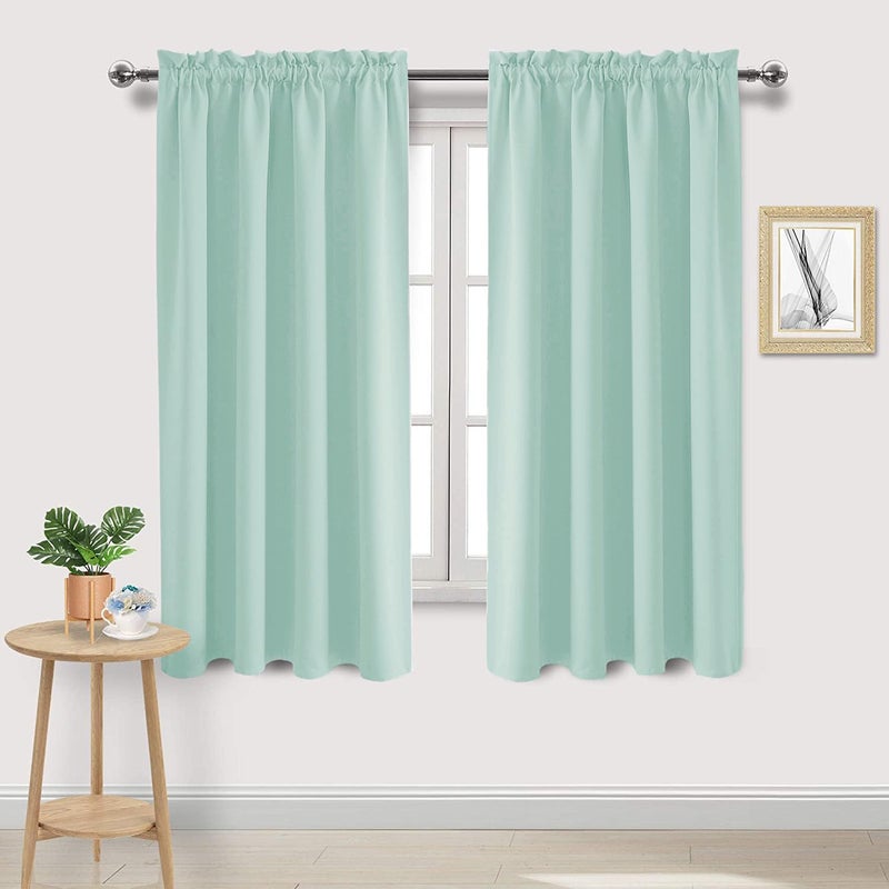 DWCN Blackout Curtains Thermal Insulated  Energy Saving & Noise Reducing Bedroom and Living Room Curtains  Mint Green  W 52x L 63 Inch  Set of 2 Rod Pocket Curtain Panels
