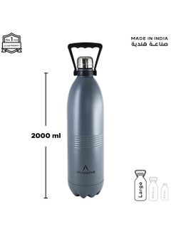 Atlasware Water Bottle with a Capacity of 2000 ml, Stainless Steel Water Bottle that keeps Cold for 130 Hours and Keeps Heat for 52 Hours, Dark Gray  - Image 3
