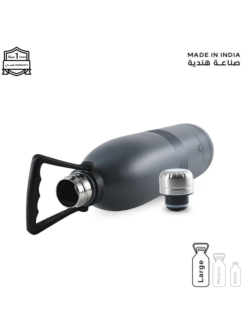 Atlasware - Water Bottle with a Capacity of 2000 ml, Stainless Steel Water Bottle that keeps Cold for 130 Hours and Keeps Heat for 52 Hours, Dark Gray - Image 1