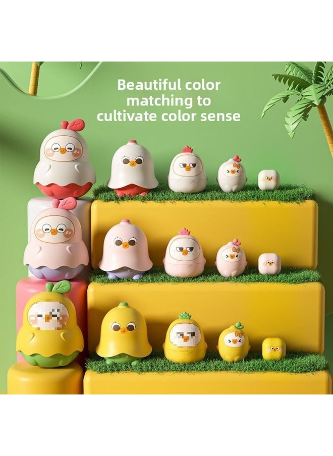 Generic - Children's Educational Russian Matryoshka Doll Stacking Circle 1 To 2 Years Old Rainbow Tower 6-Month-Old Baby Layer Cup DIY Toy Circle-Color:Yali Guoguo Diy Matryoshka Doll [pink] Gift Box - Image 1