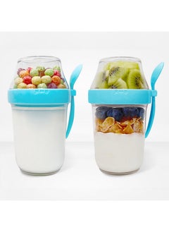 Felli Felli On the Go Yogurt Parfait Snack Cup 12 oz Reusable Leak Proof + Travel Spoon, Topping Holder for Fruit Cereal Milk, To Go Lunch Healthy Portion Control Overnight Oats Container Clear (2, Blue)  - Image 1