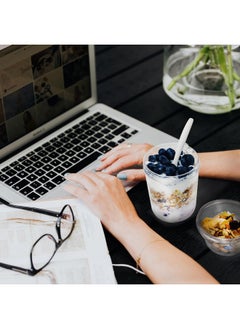 Felli Felli On the Go Yogurt Parfait Snack Cup 12 oz Reusable Leak Proof + Travel Spoon, Topping Holder for Fruit Cereal Milk, To Go Lunch Healthy Portion Control Overnight Oats Container Clear (2, Blue)  - Image 4