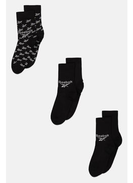 Reebok Men 3 Pair Brand Logo Crew Length Socks, Black/White  - Image 1