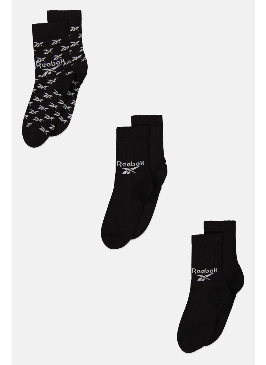 Reebok Men 3 Pair Brand Logo Crew Length Socks, Black/White  - Image 1