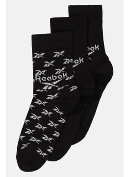 Reebok Men 3 Pair Brand Logo Crew Length Socks, Black/White  - Image 2