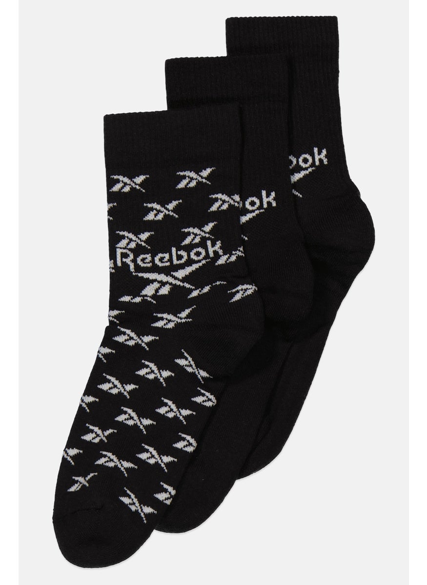 Reebok Men 3 Pair Brand Logo Crew Length Socks, Black/White  - Image 2