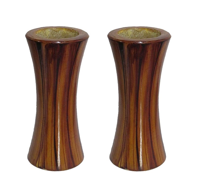 LOGRO LOGRO Pack of 2 Piece Wooden VaseBrown Color Wooden Pot for Home Decoration  - Image 1