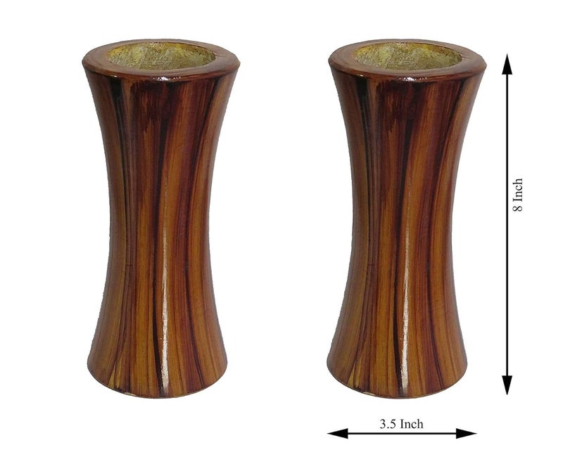 LOGRO LOGRO Pack of 2 Piece Wooden VaseBrown Color Wooden Pot for Home Decoration  - Image 2