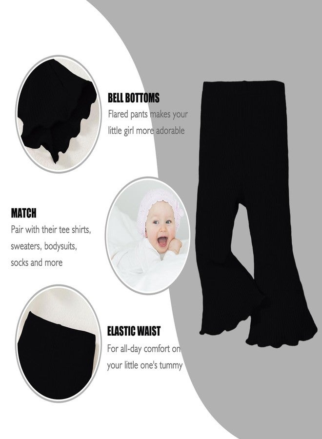 SOBOWO Toddler Girl Pants Baby Girl Flare Pants 3 Pack Solid Ribbed Ruffle Bell Bottoms Leggings Fall Outfits(Black/Beige/Brown, 12-18 Months) - Image 2