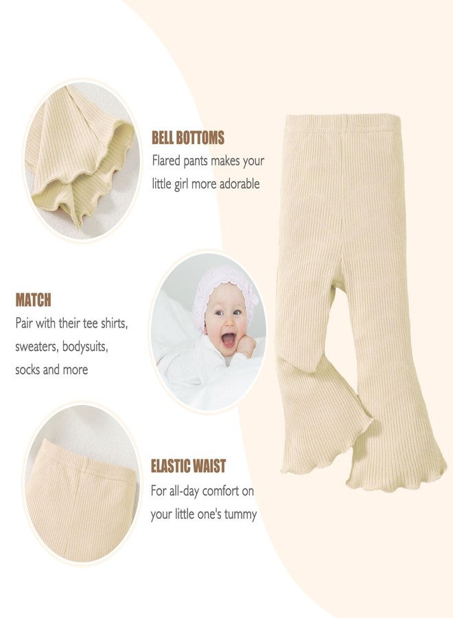 SOBOWO Toddler Girl Pants Baby Girl Flare Pants 3 Pack Solid Ribbed Ruffle Bell Bottoms Leggings Fall Outfits(Black/Beige/Brown, 12-18 Months) - Image 3