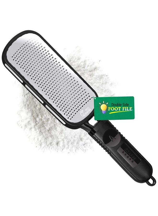 Antonki Foot File Callus Remover for Feet, Double Sided Foot Scrubber for Dead Skin Remover, Foot Rasp Pedicure Tool to Remove Hard Skin, Callus, Plantar Wart, Corn - Skin-Friendly Stainless Steel Foot File - Image 1