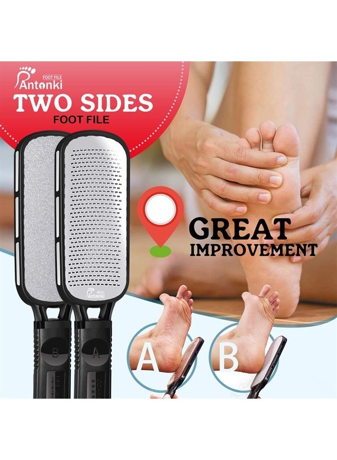 Antonki Foot File Callus Remover for Feet, Double Sided Foot Scrubber for Dead Skin Remover, Foot Rasp Pedicure Tool to Remove Hard Skin, Callus, Plantar Wart, Corn - Skin-Friendly Stainless Steel Foot File - Image 2