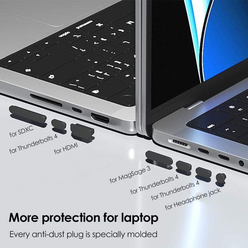 ProElife 7 Pcs Anti Dust Dirt Plug Cups Set for 2023-2021 MacBook Pro 14.2 inch 16.2 inch M3 M2 M1 Pro/Max (Model: A2779/A2442/A2780/A2485) Accessory Silicone Anti Dirt Protective Cover (Black) - Image 4