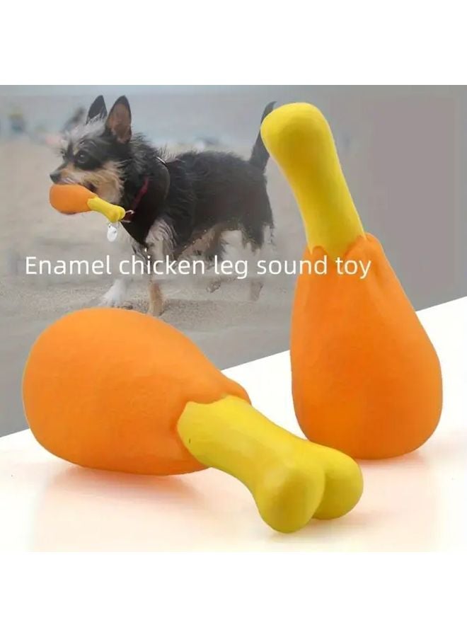 دمية دائمة للكلاب بساق دجاج صارخة، لعبة مطاطية غير سامة للمضغ واللعب لجميع السلالات، برتقالي وأصفر، قطعة واحدة - Image 2