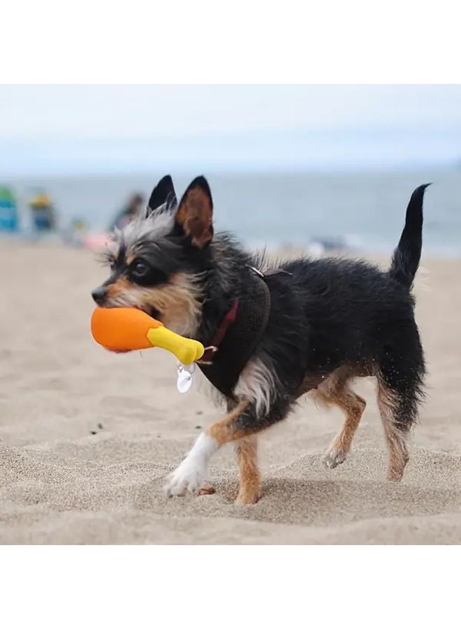 دمية دائمة للكلاب بساق دجاج صارخة، لعبة مطاطية غير سامة للمضغ واللعب لجميع السلالات، برتقالي وأصفر، قطعة واحدة - Image 4