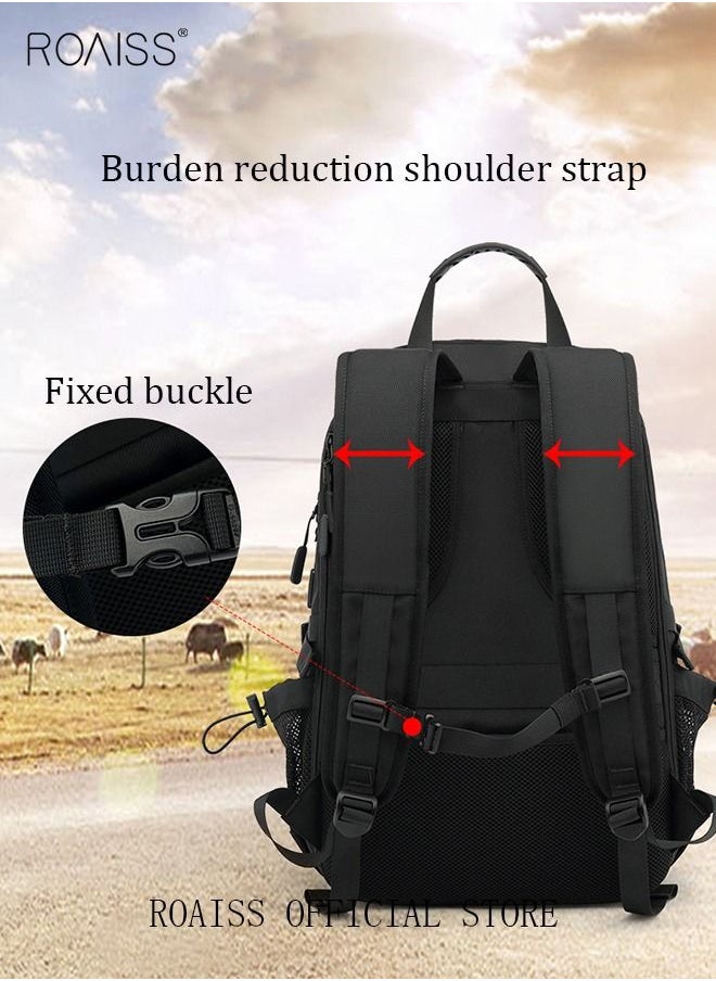 roaiss - Unisex Independent Shoes Compartment Hiking Backpack 50L Large Capacity Expandable Luggage Bag with USB Port Wet and Dry Separation Shoe Compartmen for Sports Travel Outdoor Business Trip Work Black - Image 1
