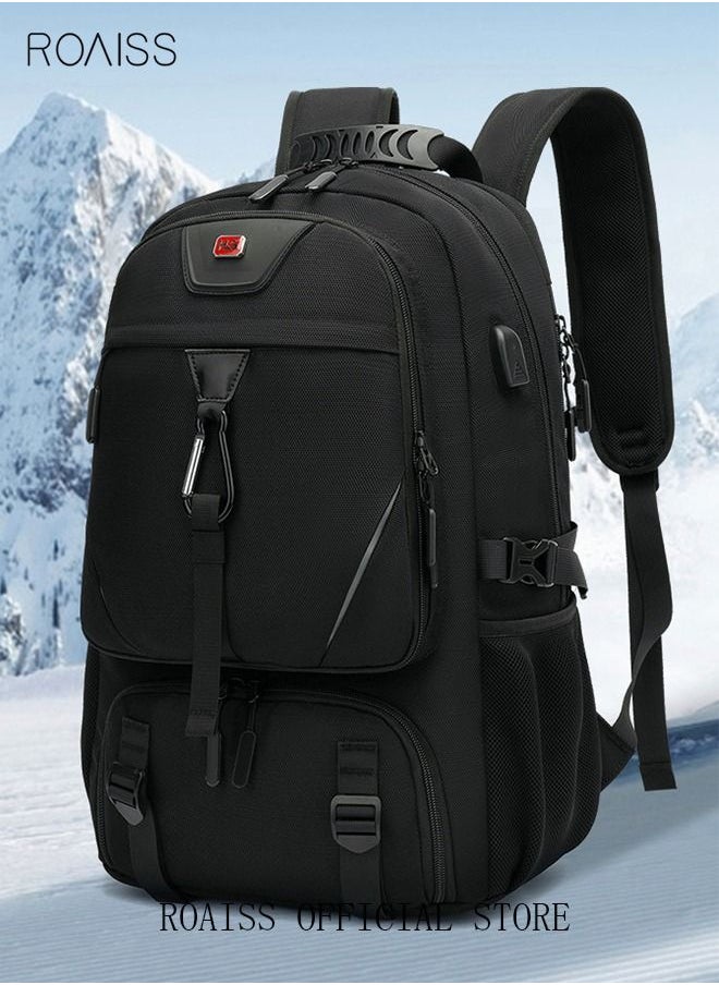 roaiss - Unisex Independent Shoes Compartment Hiking Backpack 50L Large Capacity Expandable Luggage Bag with USB Port Wet and Dry Separation Shoe Compartmen for Sports Travel Outdoor Business Trip Work Black - Image 1