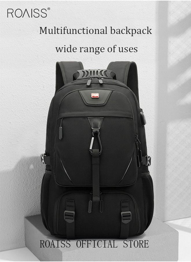 roaiss - Unisex Independent Shoes Compartment Hiking Backpack 50L Large Capacity Expandable Luggage Bag with USB Port Wet and Dry Separation Shoe Compartmen for Sports Travel Outdoor Business Trip Work Black - Image 1