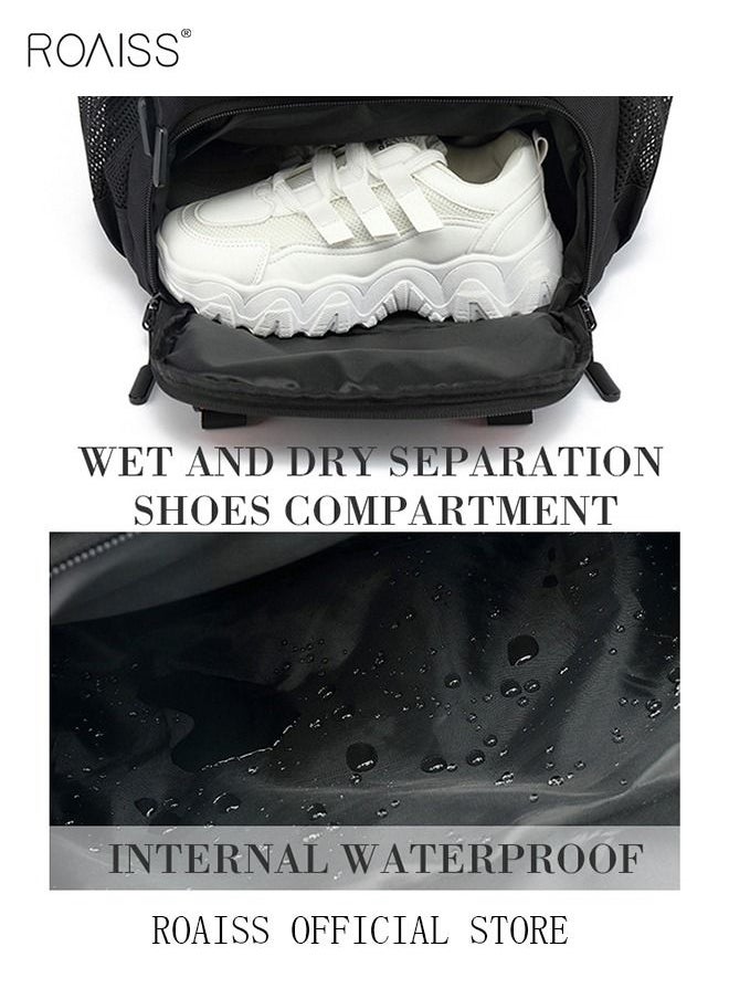 roaiss - Unisex Independent Shoes Compartment Hiking Backpack 50L Large Capacity Expandable Luggage Bag with USB Port Wet and Dry Separation Shoe Compartmen for Sports Travel Outdoor Business Trip Work Black - Image 1