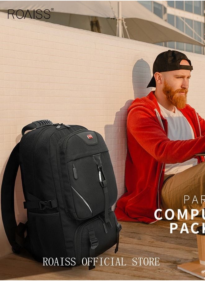 roaiss - Unisex Independent Shoes Compartment Hiking Backpack 50L Large Capacity Expandable Luggage Bag with USB Port Wet and Dry Separation Shoe Compartmen for Sports Travel Outdoor Business Trip Work Black - Image 1