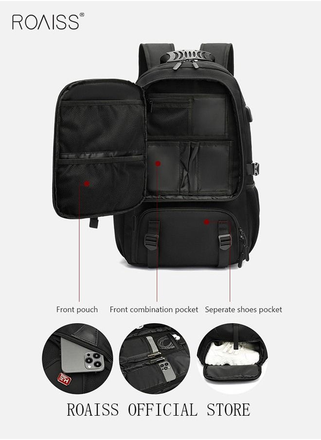 roaiss - Unisex Independent Shoes Compartment Hiking Backpack 50L Large Capacity Expandable Luggage Bag with USB Port Wet and Dry Separation Shoe Compartmen for Sports Travel Outdoor Business Trip Work Black - Image 1