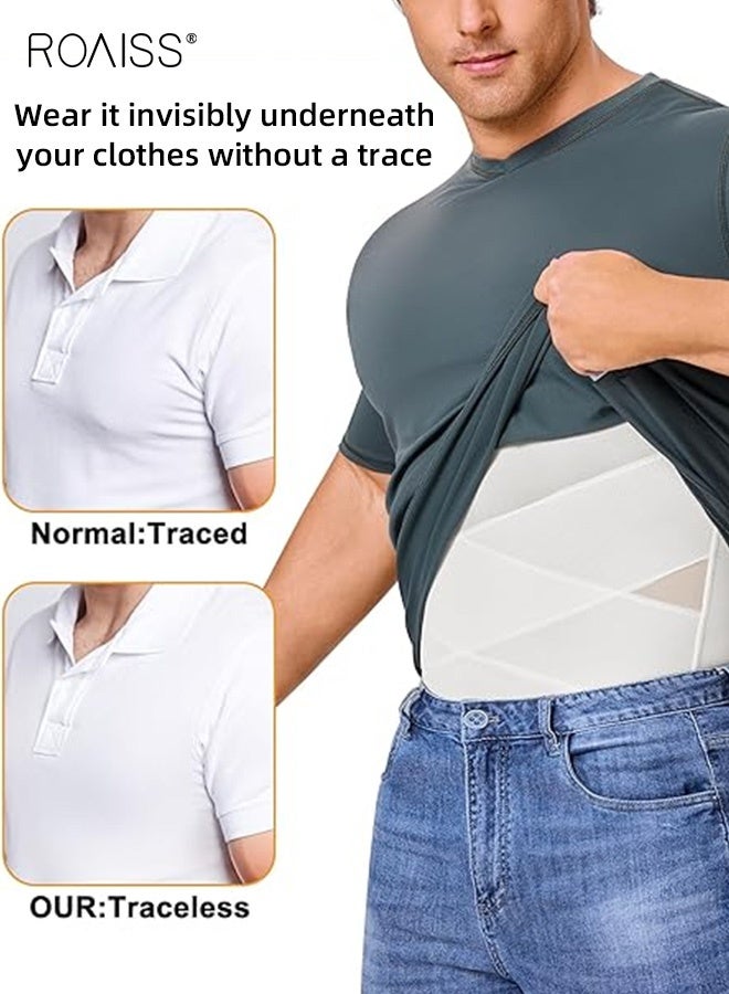 roaiss 2 PCS Compression Shirt for Men Slimming Undershirt Body Shaper Tank Top for Gynomastica Men's Sleeveless Shapewear Vest Body Shaping Vest Tummy Control Breast Binder Underwear Breathable Mesh Tight Vest Black White  - Image 4
