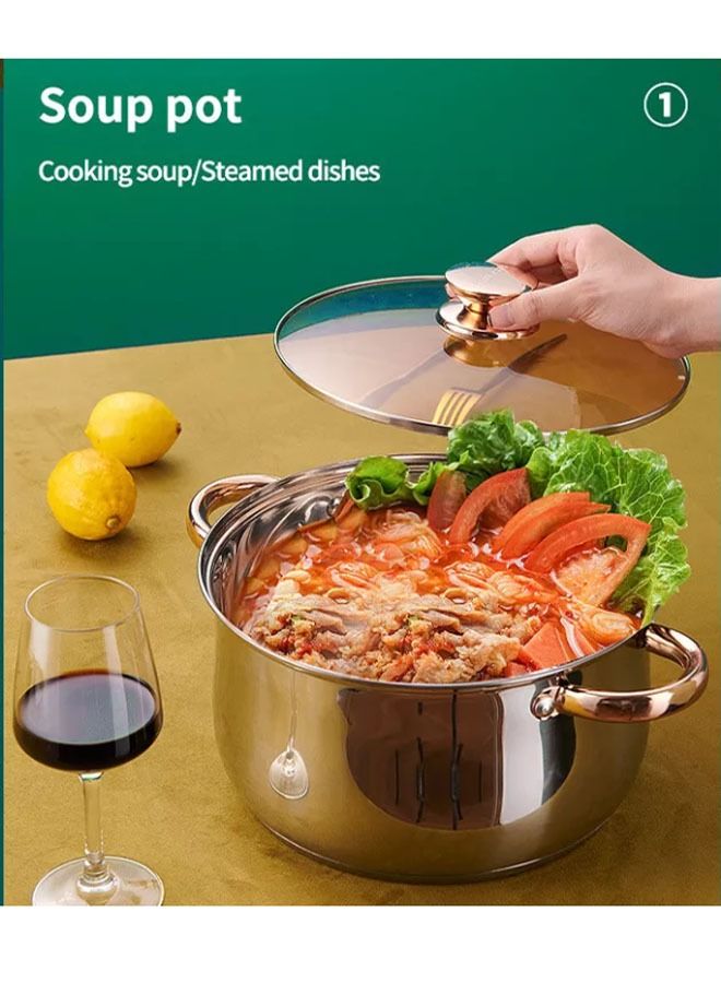 إن كي أكس مجموعة من 8 أواني الطهي - أواني الفولاذ المقاوم للصدأ ، غلاية ، أواني المطبخ مع غطاء زجاجي مقوى - Image 5