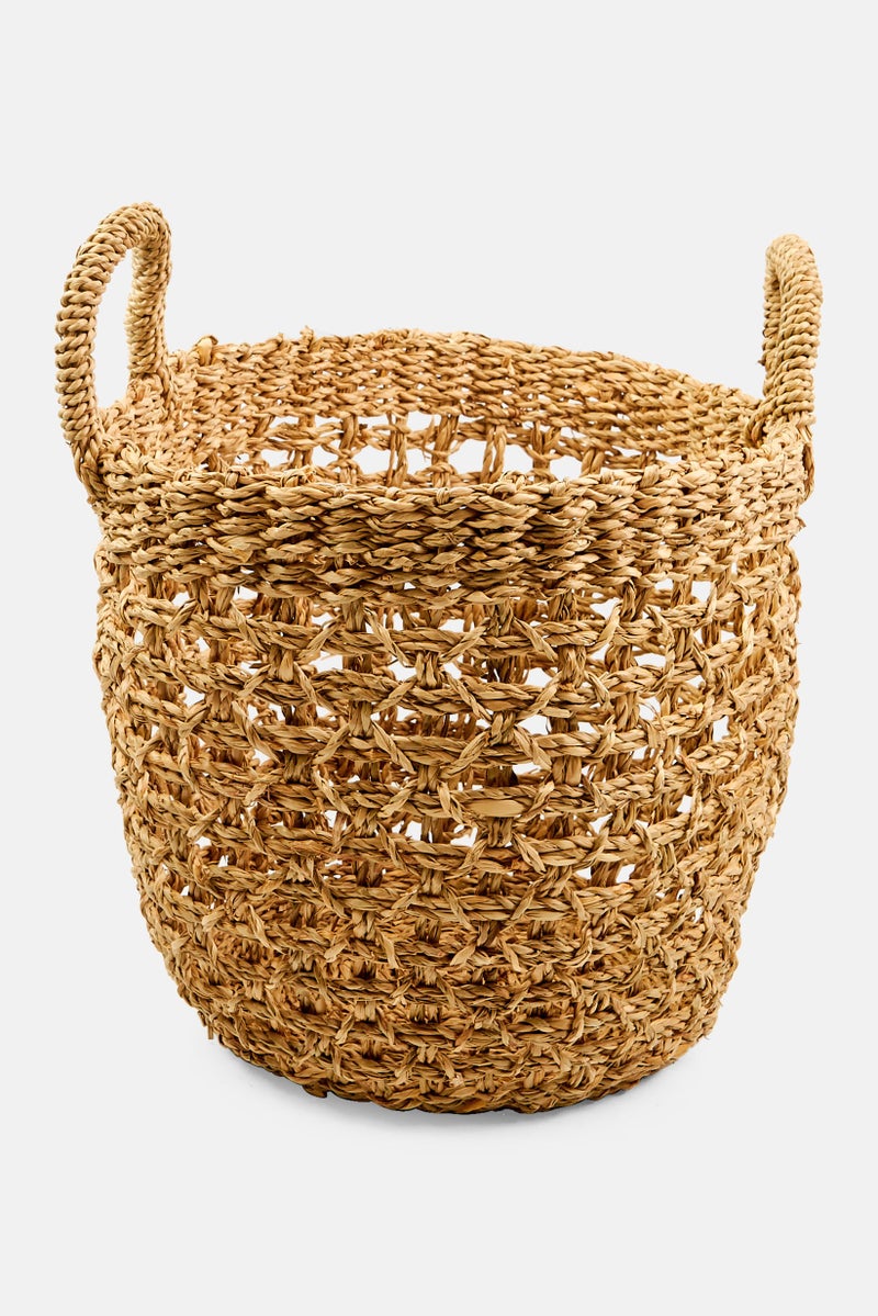 Muy Mucho Round Basket With Handles 30 H x 28 L cm, Beige  - Image 1