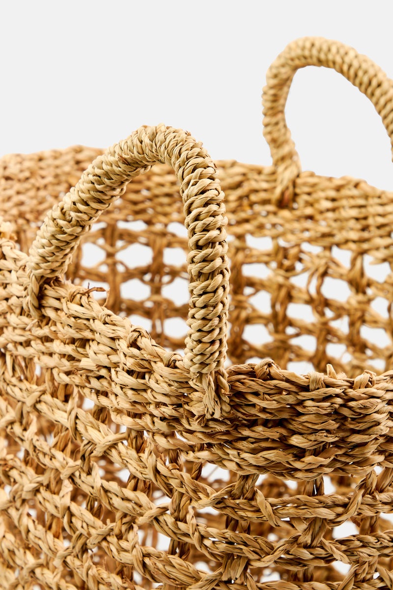 Muy Mucho Round Basket With Handles 30 H x 28 L cm, Beige  - Image 3