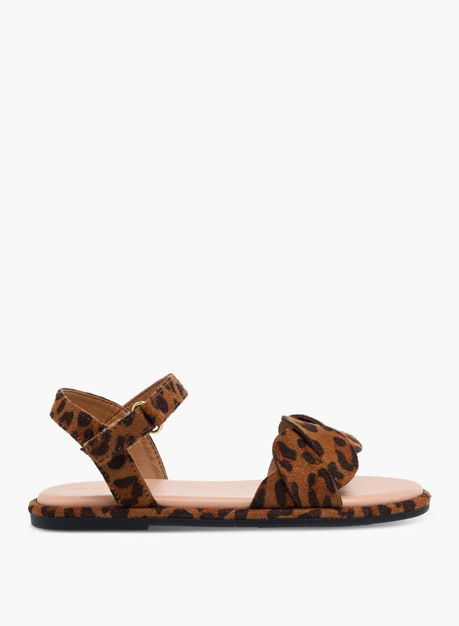 Flora Bella By Shoexpress Flora Bella Strap Detail Animal Print Sandals With Hook And Loop Closure