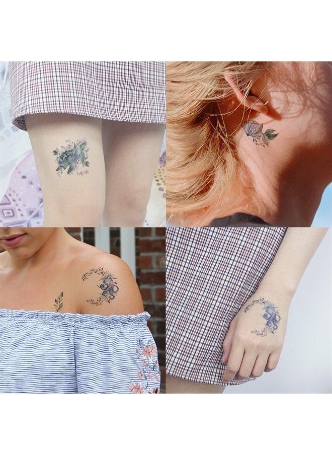 Oottati 9 Sheets Temporary Tattoo Blue Purple Sea Turtle Goldfish Dolphin Whale Shell Octopus Starfish Suit for Arm Neck  - Image 2