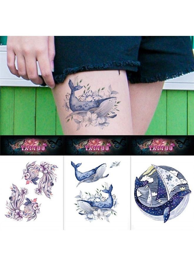 Oottati 9 Sheets Temporary Tattoo Blue Purple Sea Turtle Goldfish Dolphin Whale Shell Octopus Starfish Suit for Arm Neck  - Image 3