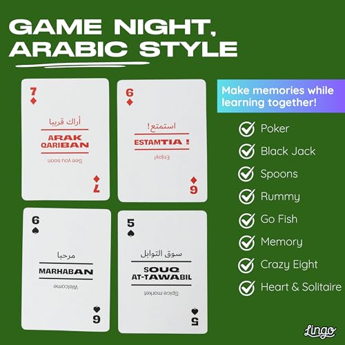 LINGO Arabic Lingo Playing Cards Travel Flashcards Learn Arabic Vocabulary in A Fun Easy Way 52 Essential Translations - Image 5