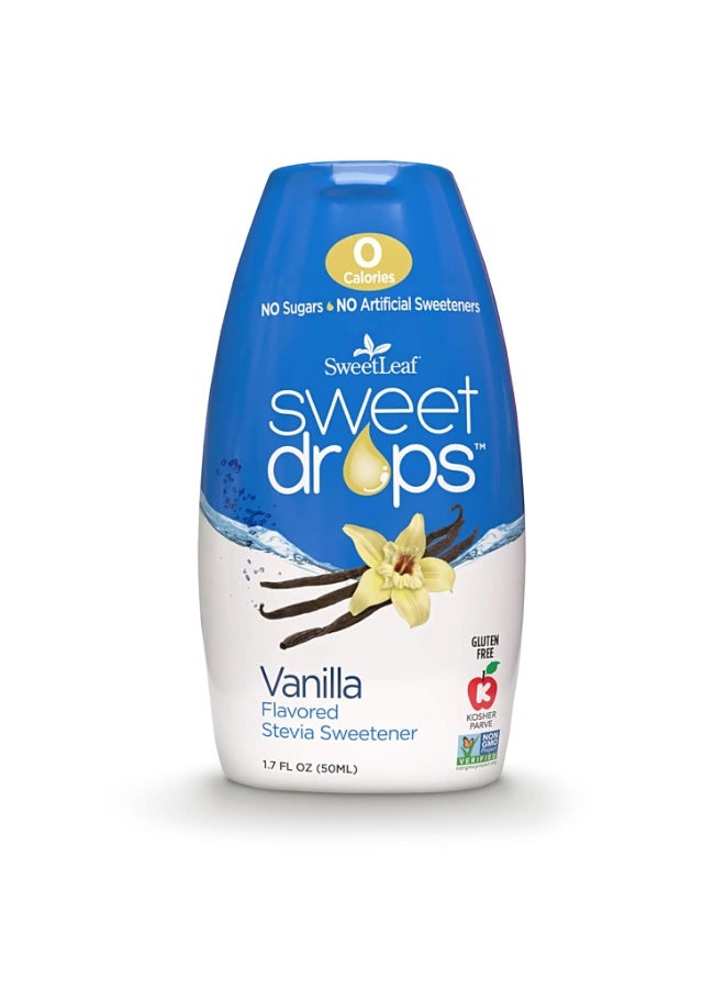 قطرات سويت ليف الحلوة - محلي سائل بنكهة ستيفيا، مستخلص ستيفيا، صفر سعرات حرارية، خالي من الغلوتين، مناسب للكيتو، غير معدل وراثيًا، نكهة طبيعية، بديل السكر - فانيليا، 1.7 أونصة سائلة (عبوة من 1)