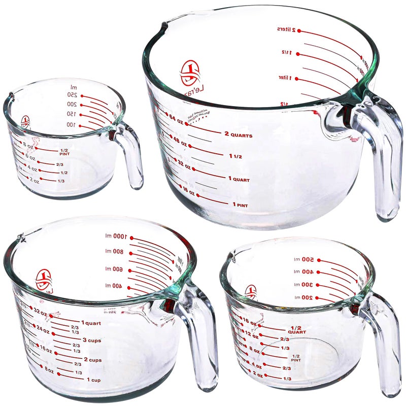 Le'raze Leâ€™raze Glass Measuring Cups Set of 4 â€“ Heat-Resistant, Easy-Read Measurements, Ergonomic Handle & Pour Spout, Dishwasher Safe, Kitchen Bakeware Liquid Batter Mixing Bowls (1 cup, 2 cup, 4 cup, 8 Cup) - Image 1