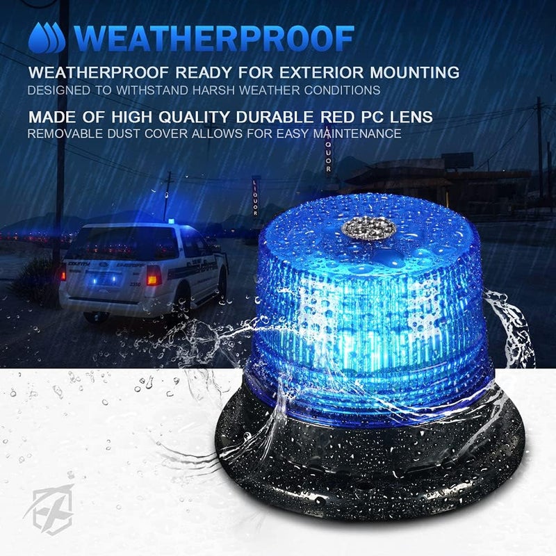 Xprite Blue LED Rooftop Beacon Strobe Light w/Magnetic Base Warning Safety Police Flashing Lights for Law Enforcement Vehicles Forklift Trucks Golf Carts UTV ATV Snowplows Firefighters Volunteer EMS - Image 3